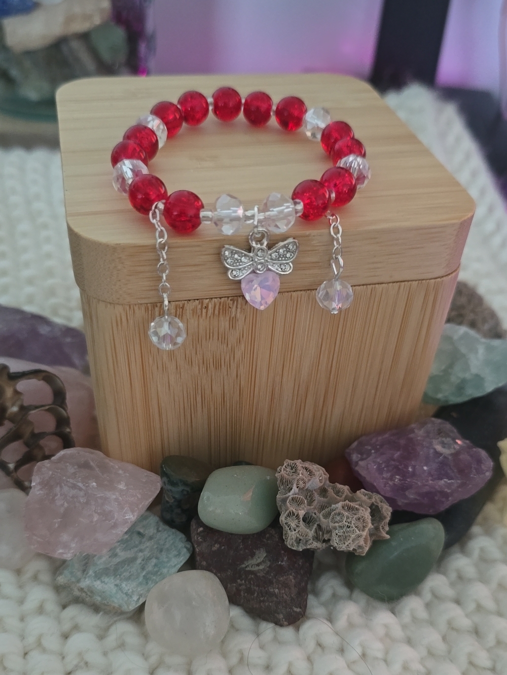 Red Glass Butterfly Charm Bracelet